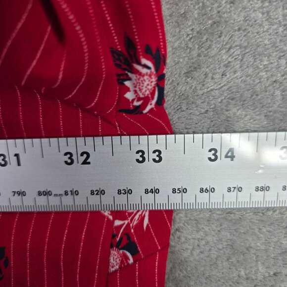 Womens Catherines Red Floral & Stripe Blouse Button Up 3/4 Roll-Tab Sleeves 6X - Picture 5 of 8